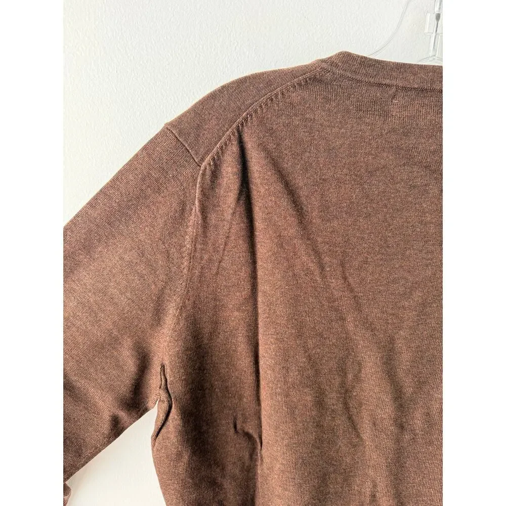 Lands End Mens Brown V-Neck Sweater Supima Cotton Retro Preppy Grunge Knit Top M